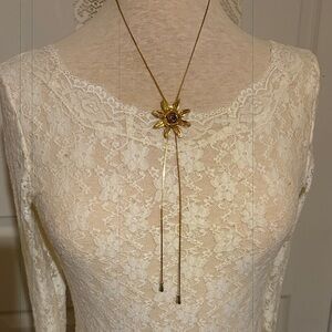 Vintage Gold-tone Flower Bolo Chain Necklace